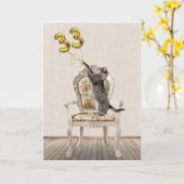 Carte Ballons pour les 33 ans et chat tigré (Fleur jaune)