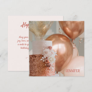 Carte Ballons rose et bronze gâteau d'anniversaire modif