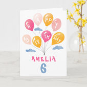 Carte Ballons rose mignon Fille Anniversaire (Fleur jaune)