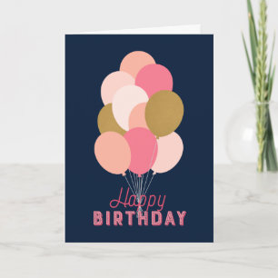 Carte Ballons rose poudré faux or bleu Joyeux Anniversai