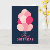 Carte Ballons roses bleu joyeux anniversaire (Fleur jaune)