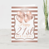Carte Ballons Roses en or rayés 21e anniversaire (Devant)