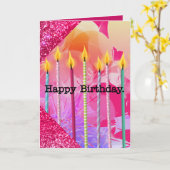 Carte Ballons roses et bougies Fille Anniversaire (Fleur jaune)