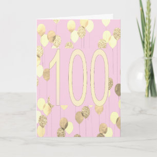 Carte Ballons roses et or 100e anniversaire