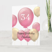 Carte Ballons roses et or 34e anniversaire (Devant)