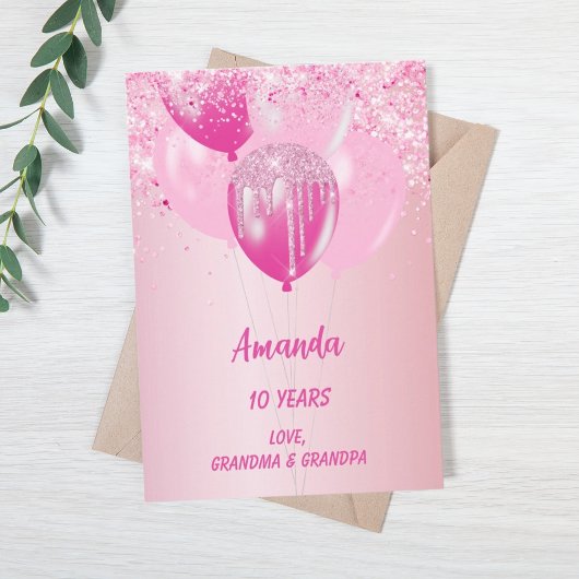 Carte Ballons roses fille heureux anniversaire