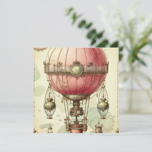Carte Balloon à air chaud rose vapeur vintage (2)