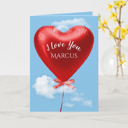 Carte Balloon de coeur rouge pour anniversaire (Fleur jaune)