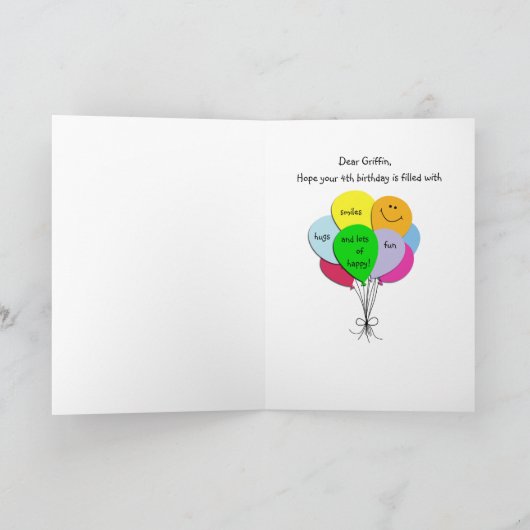 Carte Balloon Filled Fun 4th Birthday Greeting Card (Intérieur)