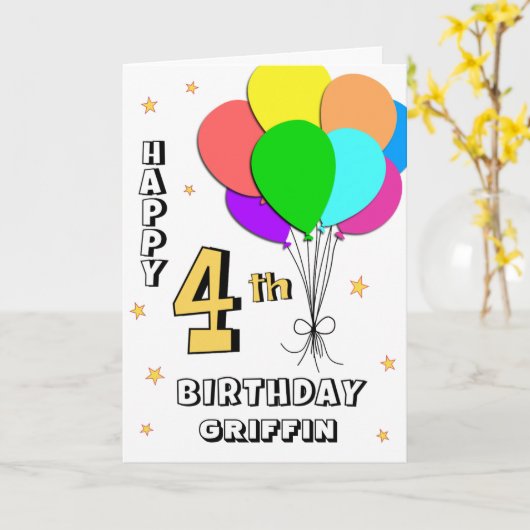 Carte Balloon Filled Fun 4th Birthday Greeting Card (Fleur jaune)