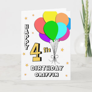 Carte Balloon Filled Fun 4th Birthday Greeting Card