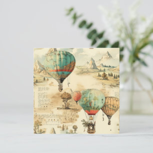 Carte Balloon vintage à air chaud dans un paysage serein
