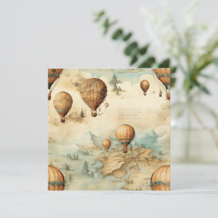 Carte Balloon vintage à air chaud dans un paysage serein