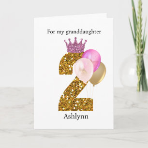 Carte Balloons 2e anniversaire Couronne Rose Paillettes