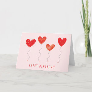 Carte Balloons cardiaques Pois rayures Ballons d'anniver