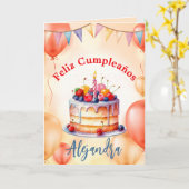 Carte Balloons en forme de gâteau de fête rose orange es (Fleur jaune)