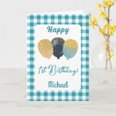 Carte Balloons Gingham Bleu Sarcelle pour l'anniversaire (Fleur jaune)