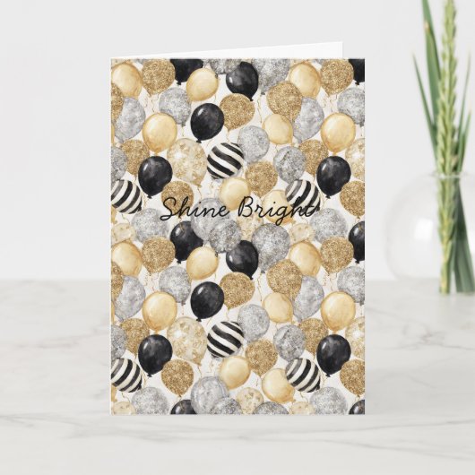 Carte Balloons Gold Grey Stripes Christmas Celebration (Devant)