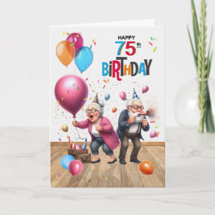 Carte Balloons pour les 75 ans drôles Homme et Femme âgé