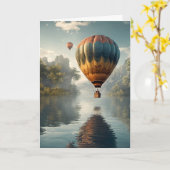 Carte Ballotte à air chaud vintage Anniversaire (Fleur jaune)