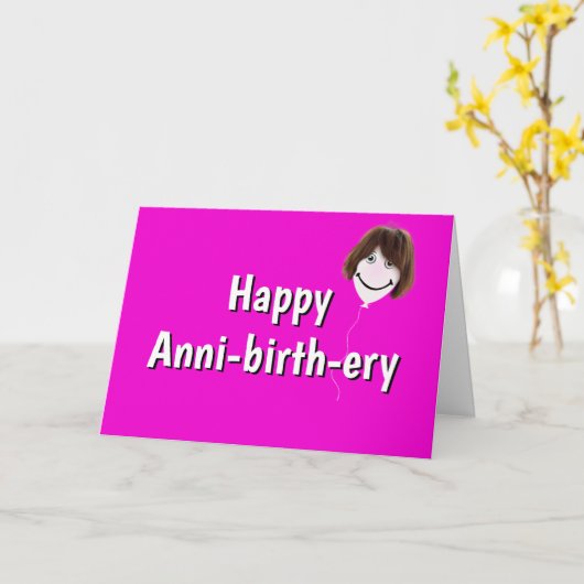Carte Ballotte d'anniversaire avec cheveux sur rose (Fleur jaune)