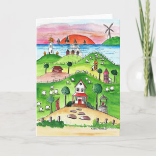 Carte Balnéaire, Village, Côté, Art populaire Imprimer