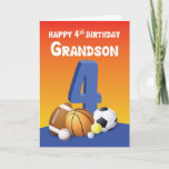 Carte Bals de sport de 4e anniversaire de Grandson<br><div class="desc">Rejoignez la célébration du 4e anniversaire de votre petit-fils en lui donnant cette carte qui contient une collection de balles de sport sur le devant. S'il est un amateur de sport,  il va sûrement adorer celui-ci.</div>