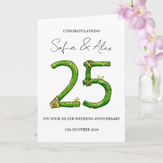 Carte Bamboo Style 25e anniversaire mariage salutation (Orchidée)