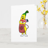 Carte Banane en coiffeur avec sèche-cheveux (Fleur jaune)