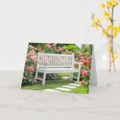 Carte Banc Blanc Anniversaire dans un jardin Rose d'été (Fleur jaune)