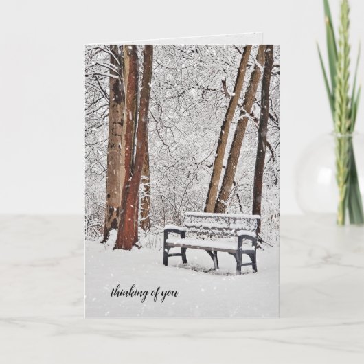 Carte banc du parc d'hiver dans les flocons de neige (Devant)