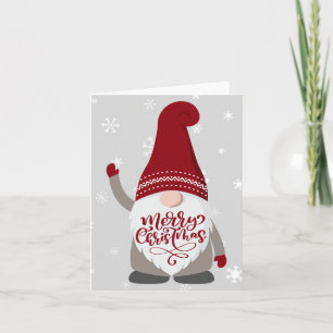 Carte Bande de Noël Gnome Joyeux Noël gris rouge