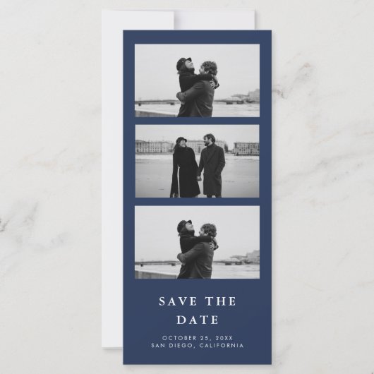 Carte Bande photo Code QR Marine Mariage bleu (Devant)
