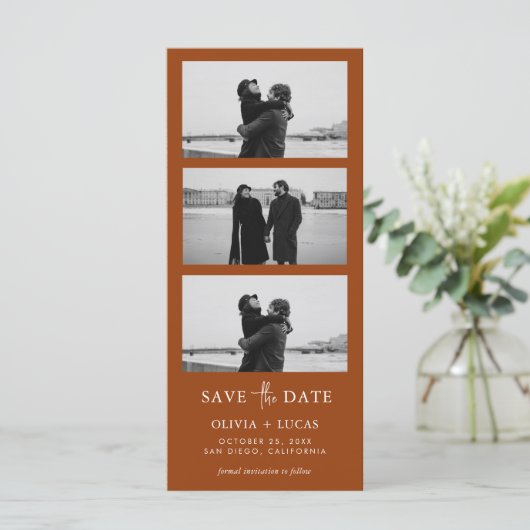 Carte Bande Photo Terracotta Code QR Enregistrer La Date (Debout devant)