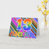 Carte Bandes colorées + Motif arc-en-ciel "13 ans !" (Fleur jaune)