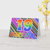 Carte Bandes colorées + Motif arc-en-ciel "19 ans !" (Fleur jaune)