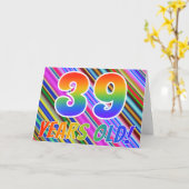 Carte Bandes colorées + Motif arc-en-ciel "39 ans !" (Fleur jaune)