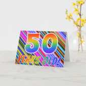 Carte Bandes colorées + Motif arc-en-ciel "50 ans !" (Fleur jaune)