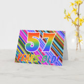 Carte Bandes colorées + Motif arc-en-ciel "57 ans !" (Fleur jaune)