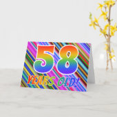 Carte Bandes colorées + Motif arc-en-ciel "58 ans !" (Fleur jaune)