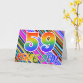 Carte Bandes colorées + Motif arc-en-ciel "59 ans !" (Fleur jaune)