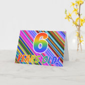 Carte Bandes colorées + Motif arc-en-ciel "6 ans !" (Fleur jaune)