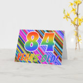 Carte Bandes colorées + Motif arc-en-ciel "84 ans !" (Fleur jaune)