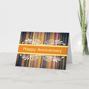 Carte Bandes colorées Orange Badge Bonne Anniversaire
