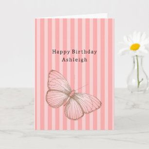 Carte Bandes roses avec anniversaire papillon
