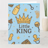 Carte "Bannière de Baby shower Little King - Blue & Gold (Devant)