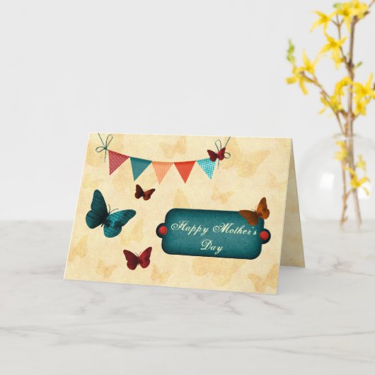 Carte Bannière et papillons rustiques, rétro (Fleur jaune)