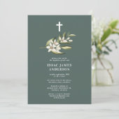 Carte Baptême à fleurs blanches et à fleurs de feuillage (Debout devant)