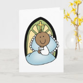 Carte Baptême African American Baby Boy (Fleur jaune)