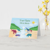 Carte Baptême avec animaux dans la rivière Personnaliser (Fleur jaune)